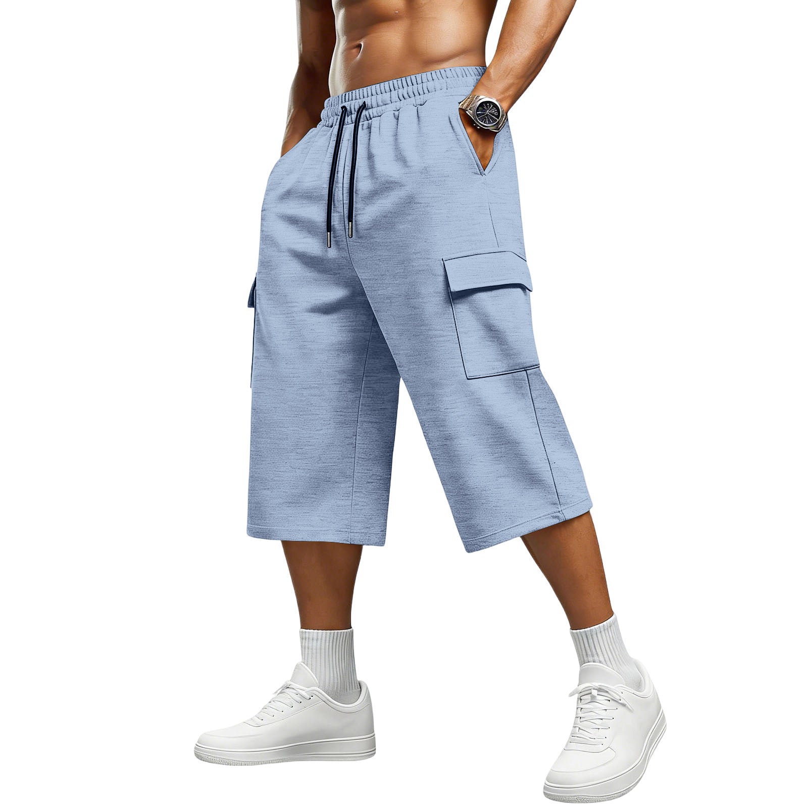 S-3XL Jacquard Drawstring Cropped Pants
