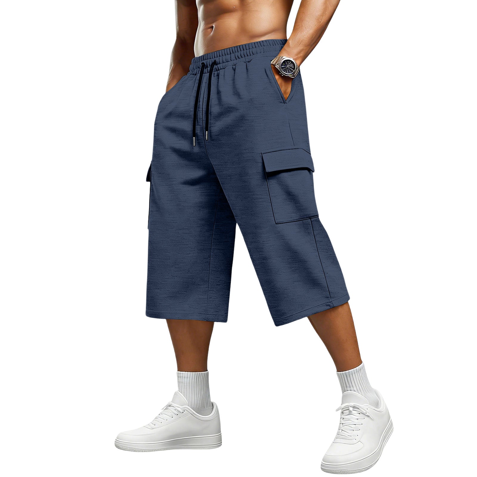 S-3XL Jacquard Drawstring Cropped Pants