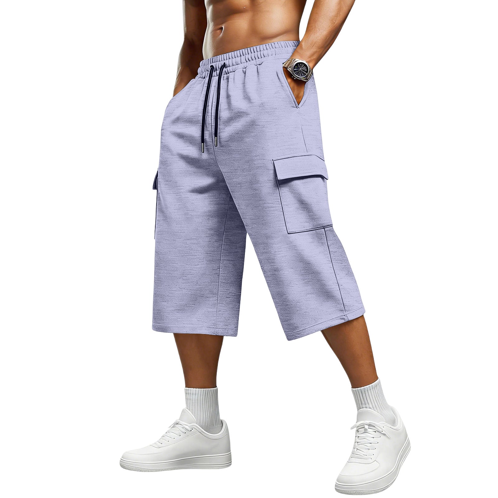 S-3XL Jacquard Drawstring Cropped Pants