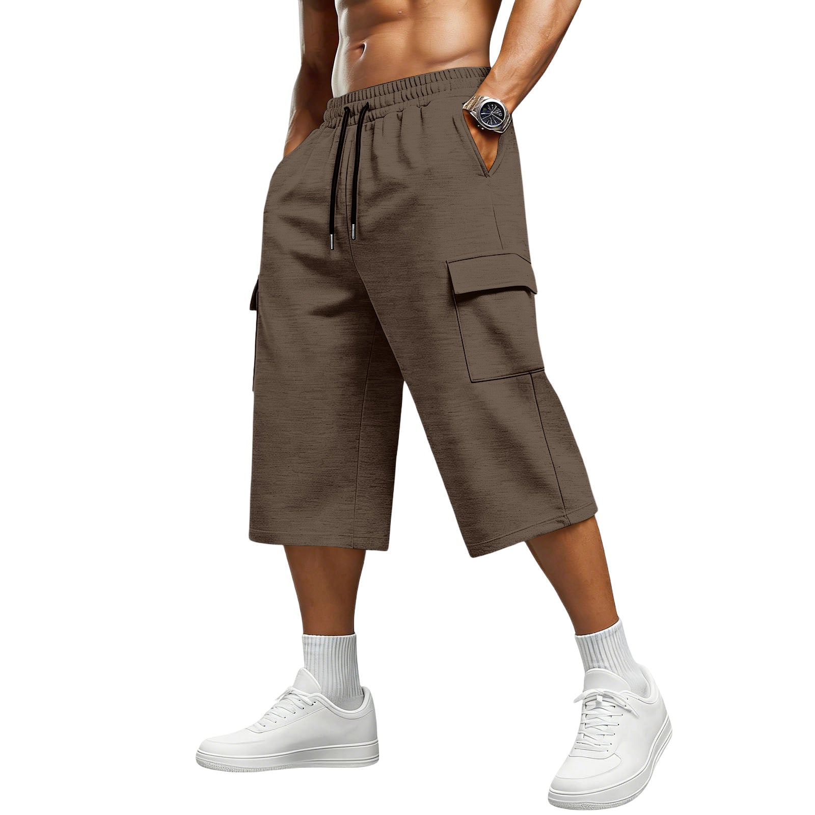 S-3XL Jacquard Drawstring Cropped Pants