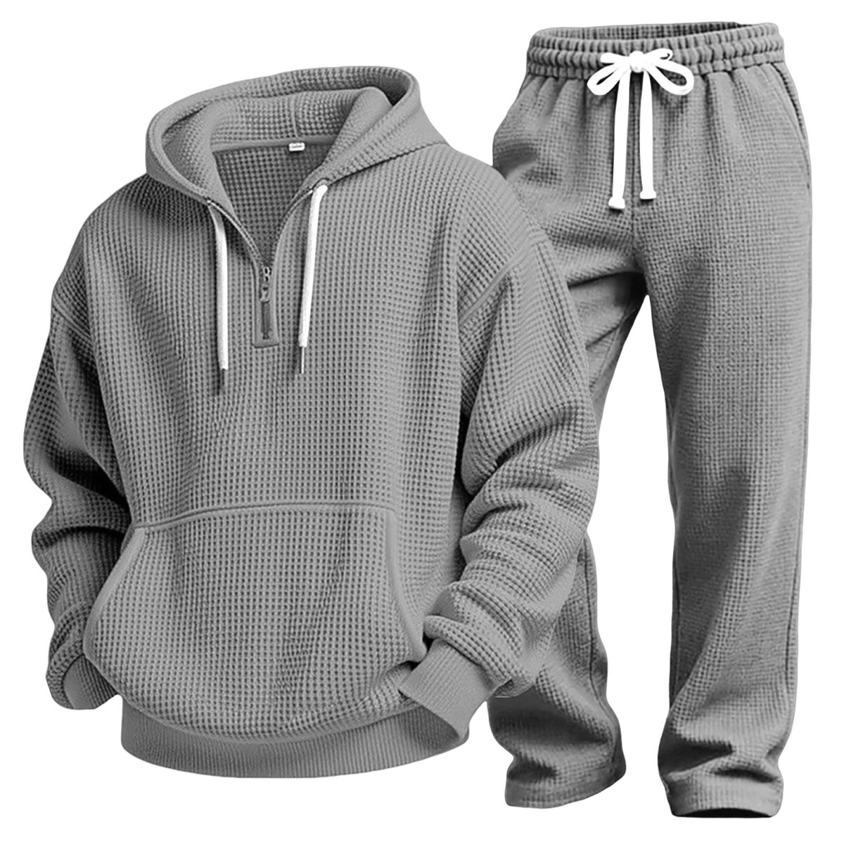 S-4XL Sports Wafflour Solid Color Long Sleeve Trousers Two-Piece Set