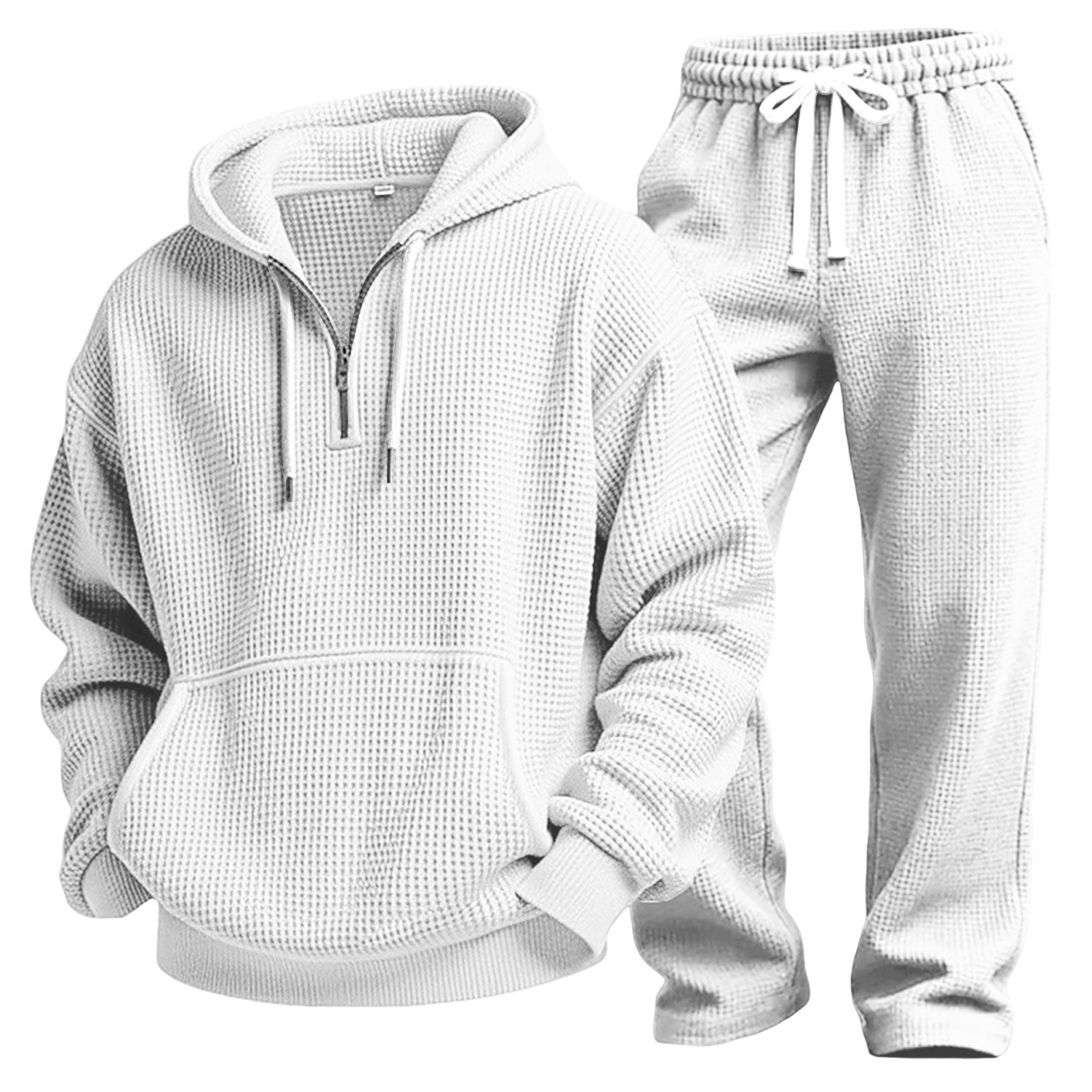 S-4XL Sports Wafflour Solid Color Long Sleeve Trousers Two-Piece Set