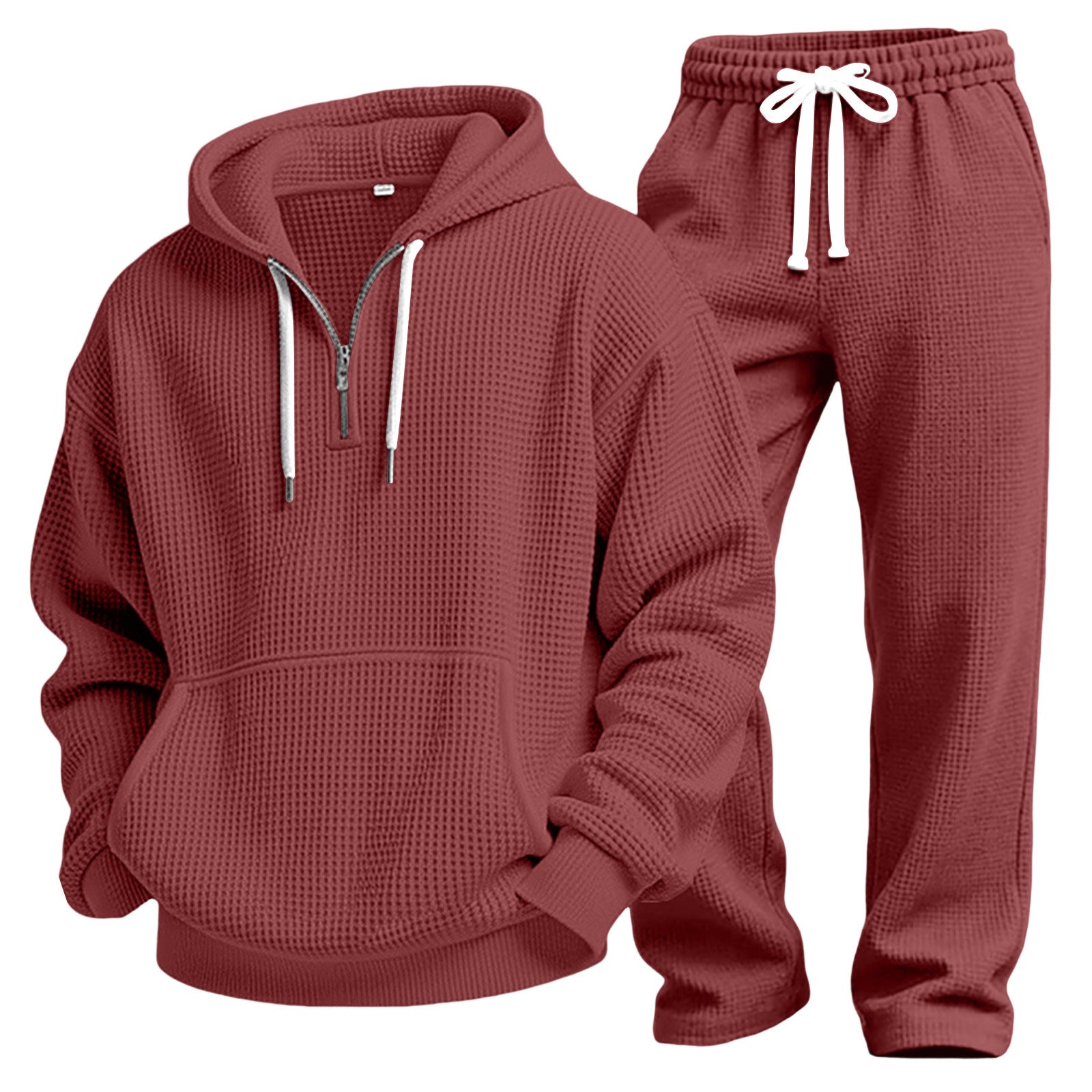S-4XL Sports Wafflour Solid Color Long Sleeve Trousers Two-Piece Set