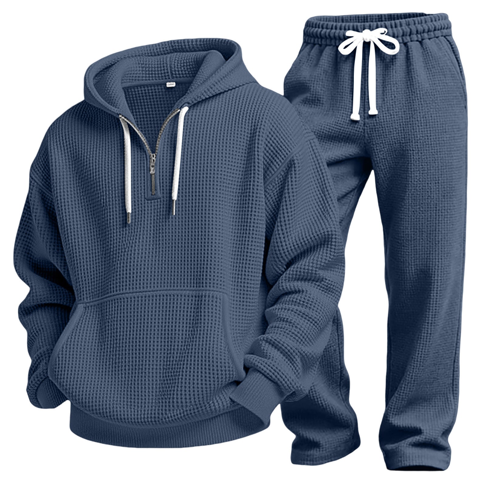 S-4XL Sports Wafflour Solid Color Long Sleeve Trousers Two-Piece Set