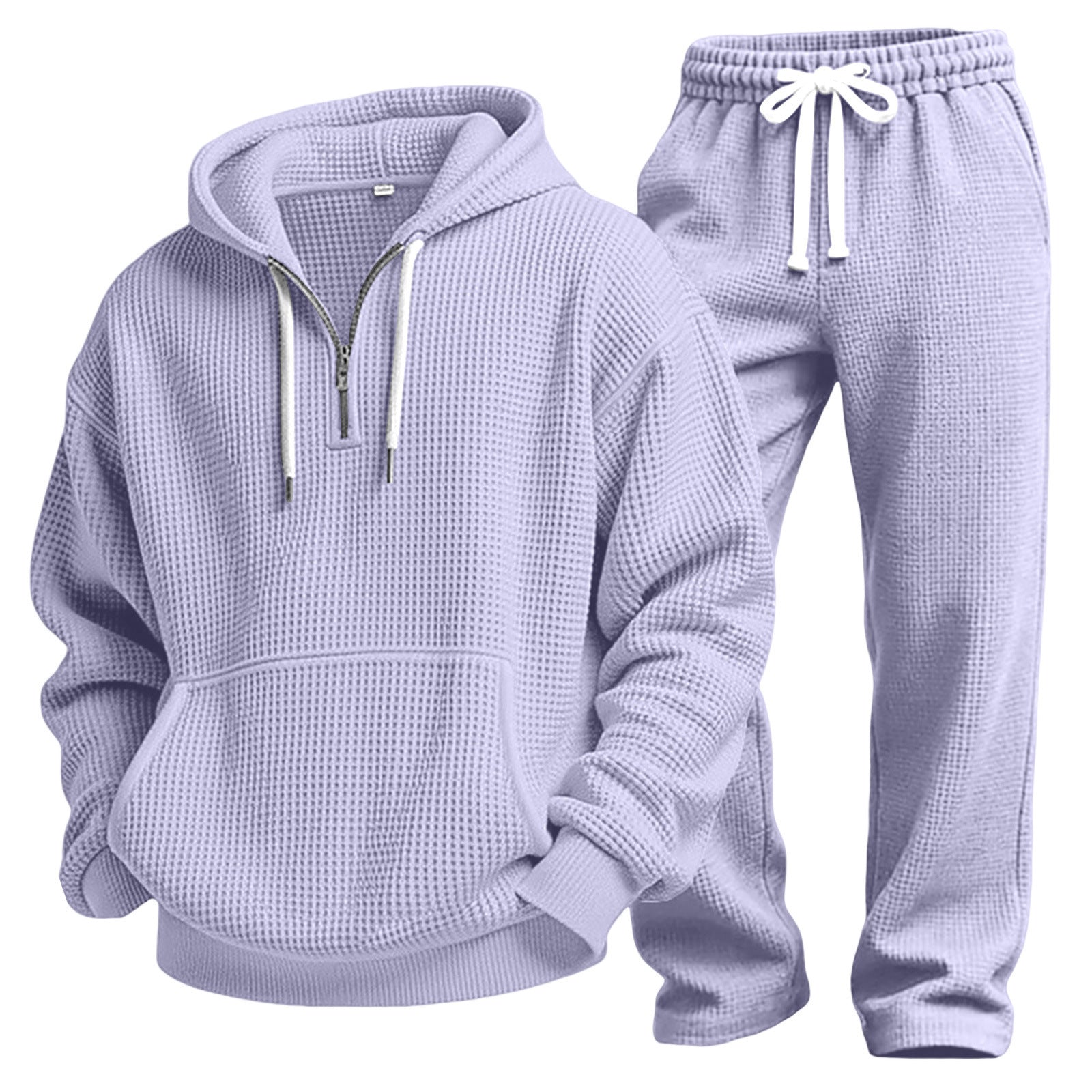 S-4XL Sports Wafflour Solid Color Long Sleeve Trousers Two-Piece Set