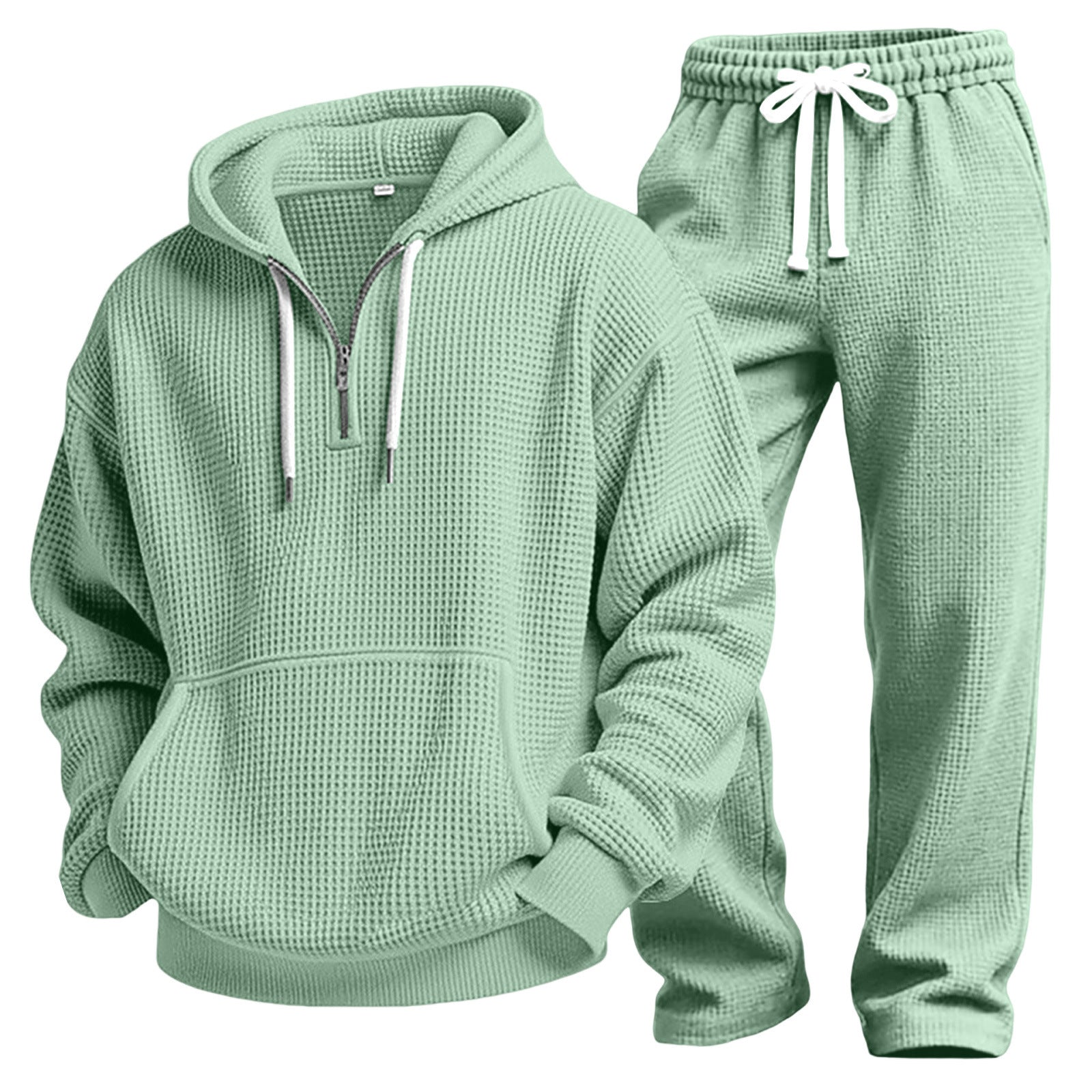 S-4XL Sports Wafflour Solid Color Long Sleeve Trousers Two-Piece Set