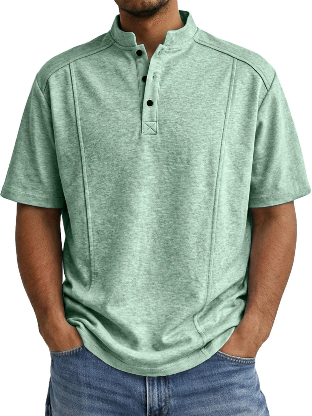 S-5XL Men's Daily Casual Button Deconstruction Design Short Sleeve Henley Shirt