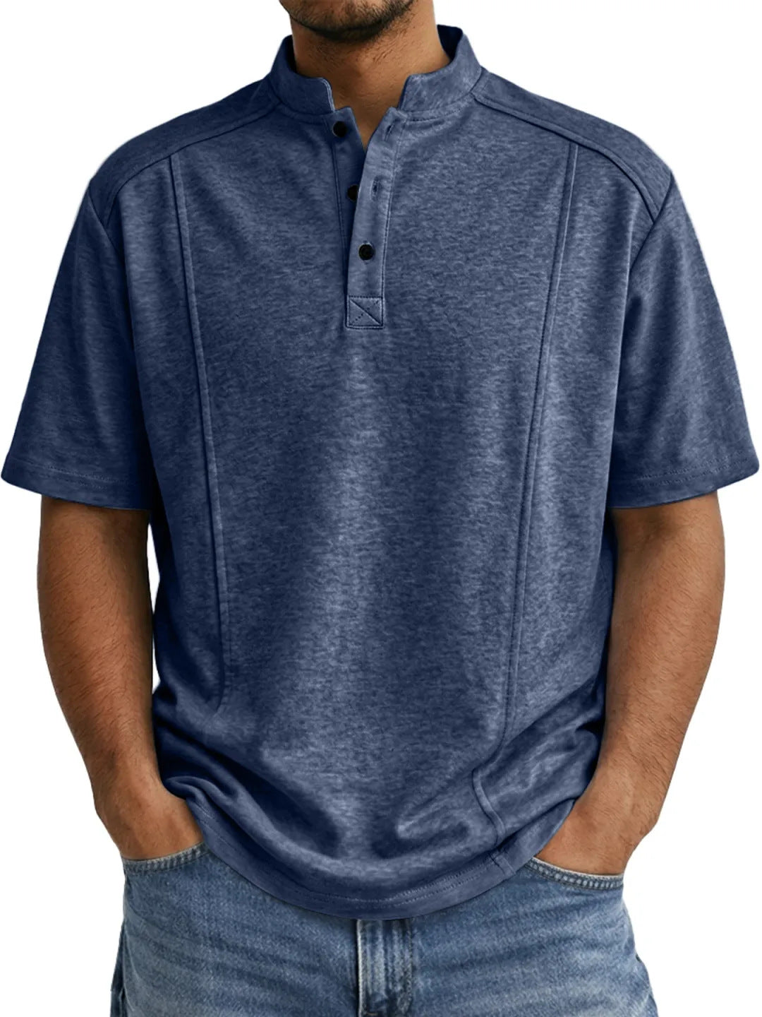 S-5XL Men's Daily Casual Button Deconstruction Design Short Sleeve Henley Shirt