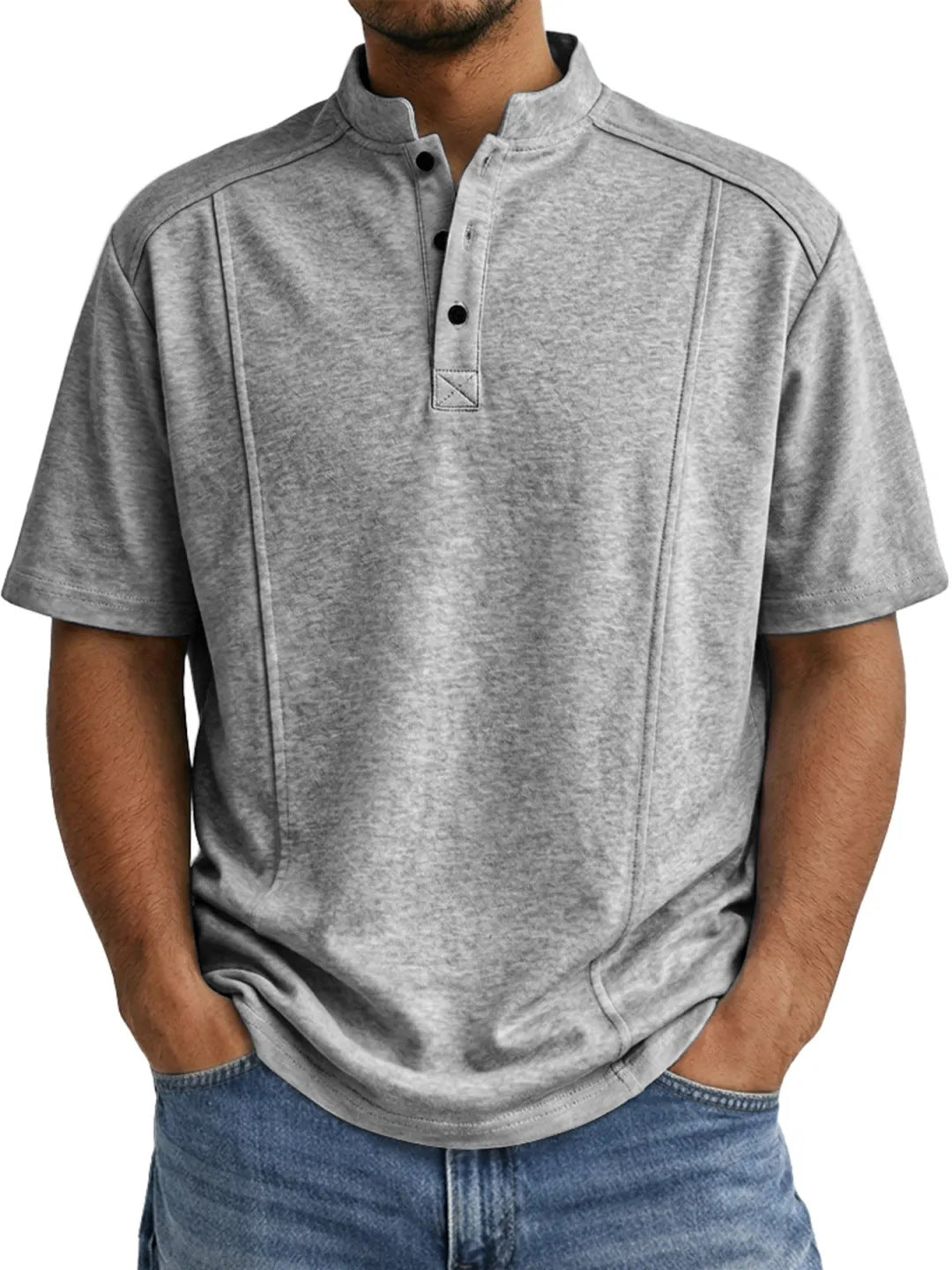 S-5XL Men's Daily Casual Button Deconstruction Design Short Sleeve Henley Shirt