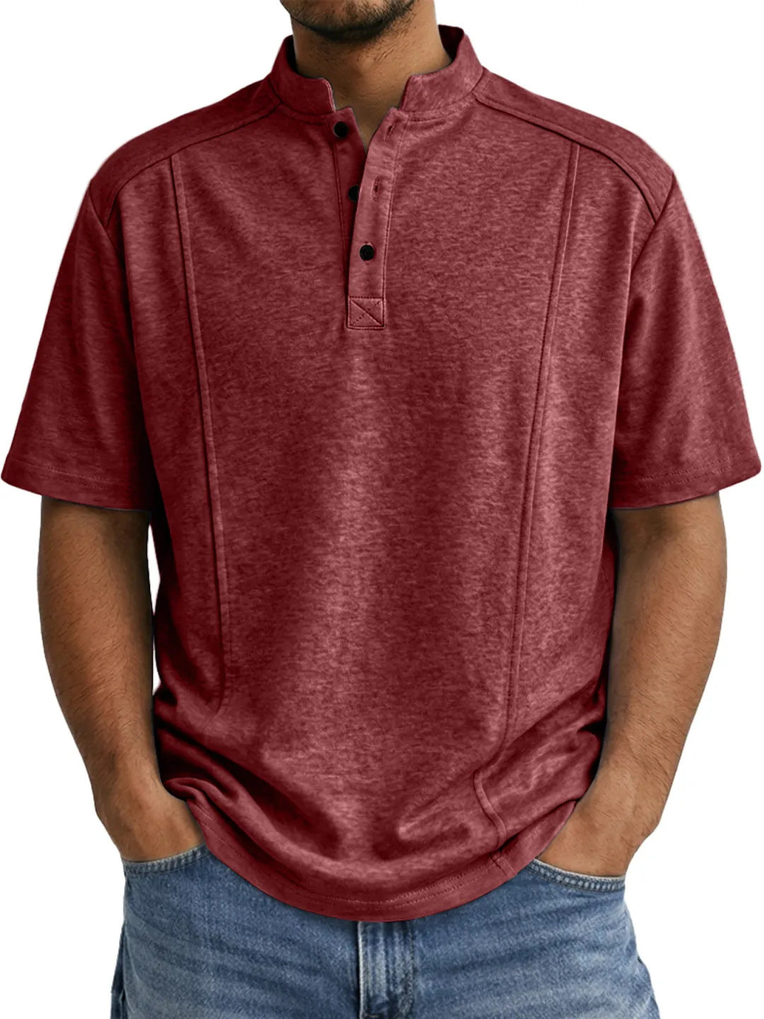 S-5XL Men's Daily Casual Button Deconstruction Design Short Sleeve Henley Shirt