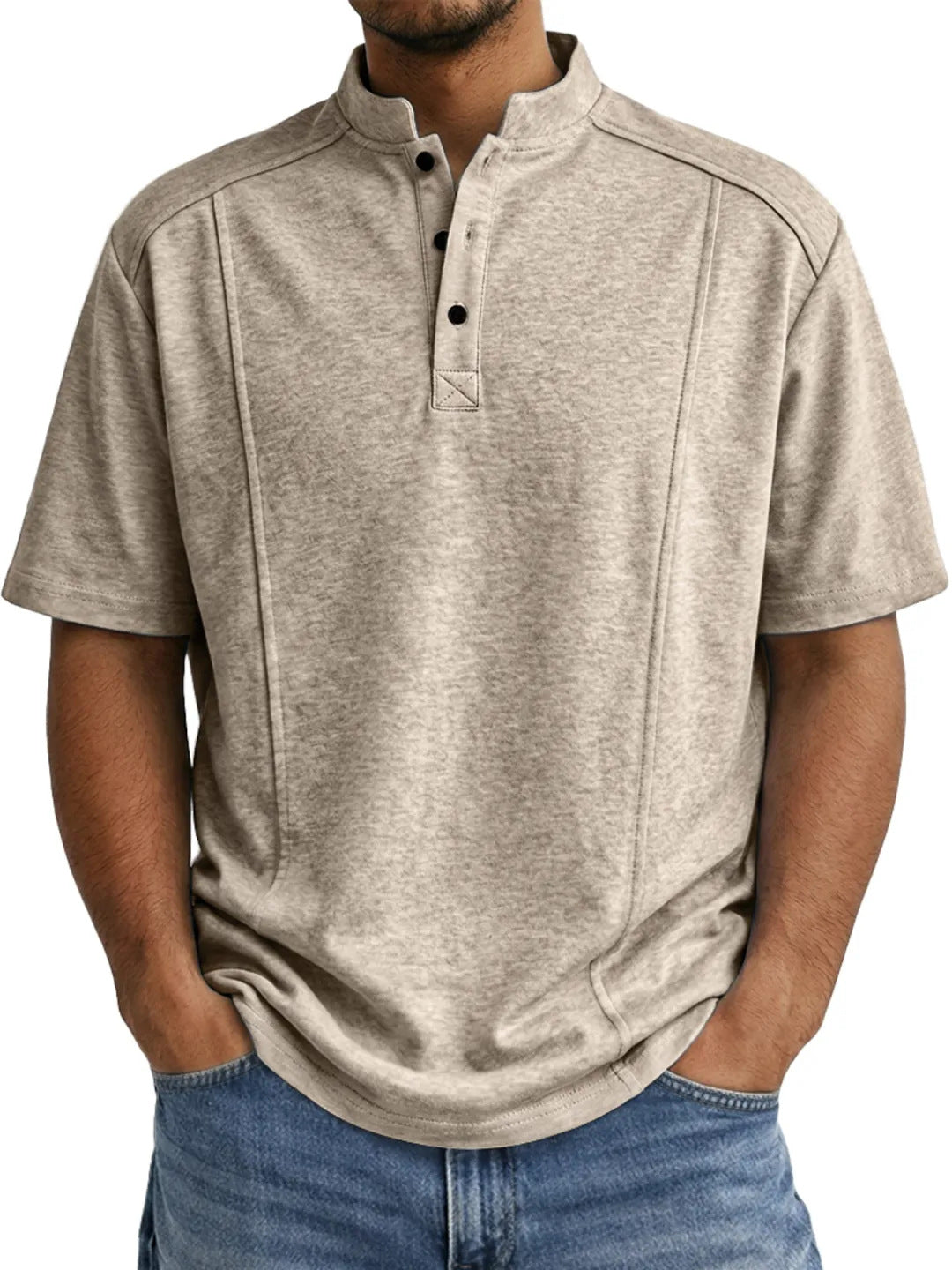 S-5XL Men's Daily Casual Button Deconstruction Design Short Sleeve Henley Shirt