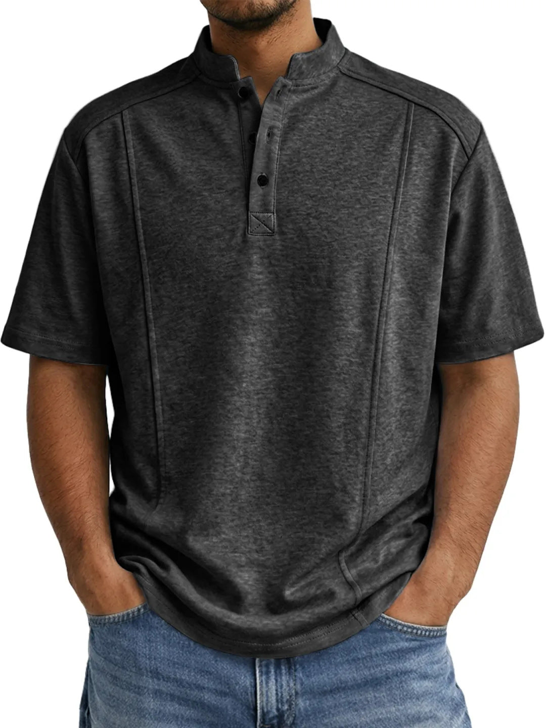 S-5XL Men's Daily Casual Button Deconstruction Design Short Sleeve Henley Shirt