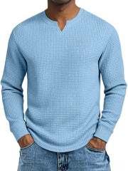 S-5XL Waffle-Weave Slim-Fit Long-Sleeve V-Neck T-Shirt