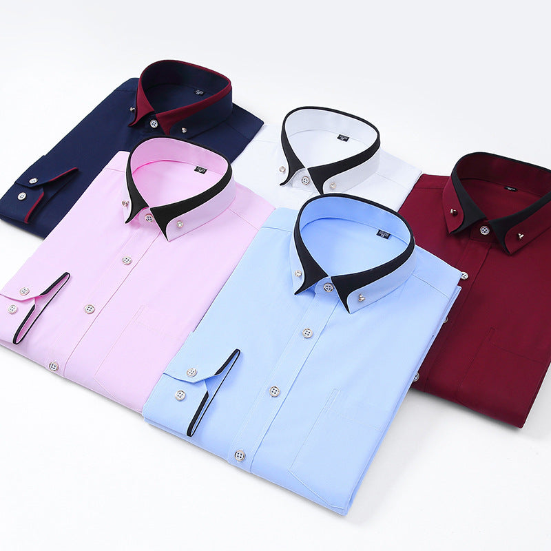 38-44 Contrast Collar Stretch Long Sleeve Shirt Business Casual