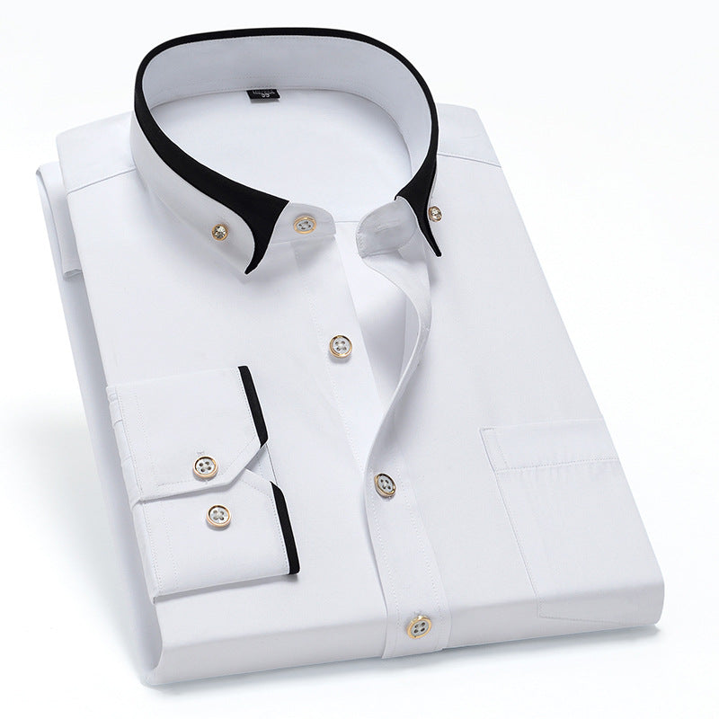 38-44 Contrast Collar Stretch Long Sleeve Shirt Business Casual