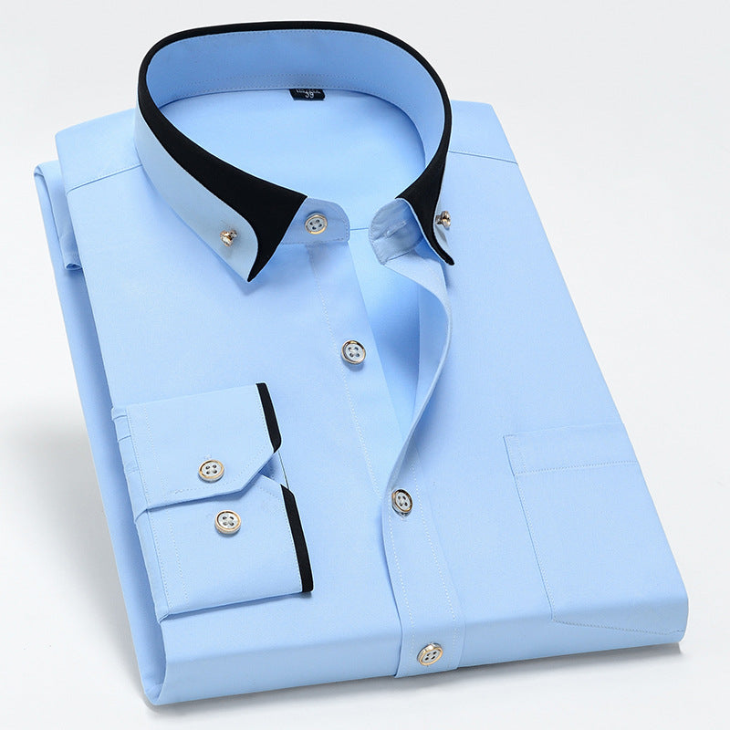 38-44 Contrast Collar Stretch Long Sleeve Shirt Business Casual