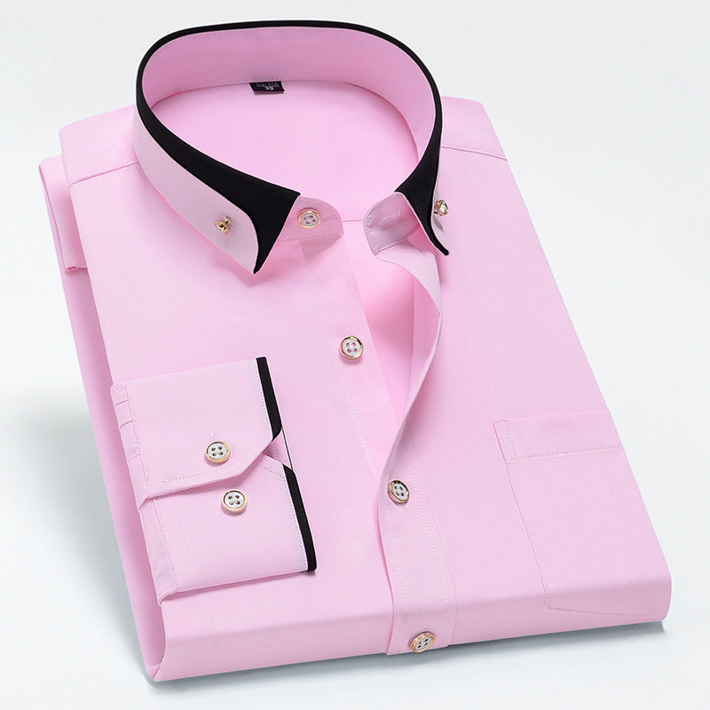 38-44 Contrast Collar Stretch Long Sleeve Shirt Business Casual