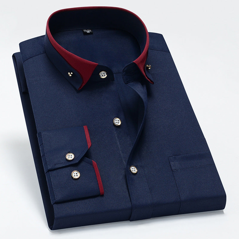 38-44 Contrast Collar Stretch Long Sleeve Shirt Business Casual