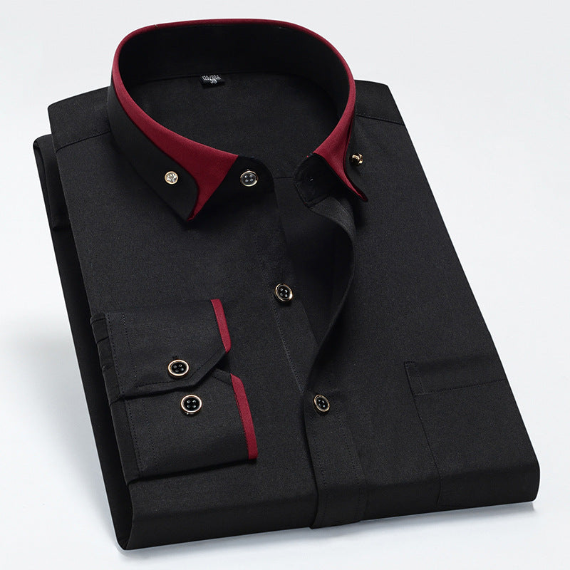 38-44 Contrast Collar Stretch Long Sleeve Shirt Business Casual