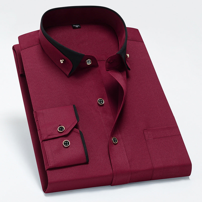 38-44 Contrast Collar Stretch Long Sleeve Shirt Business Casual