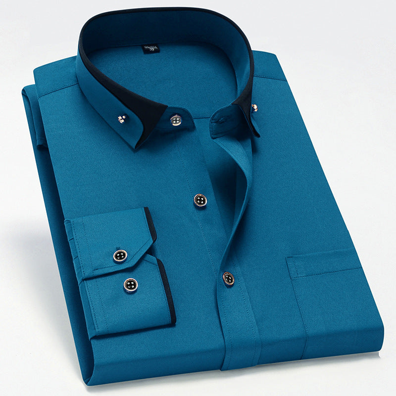 38-44 Contrast Collar Stretch Long Sleeve Shirt Business Casual