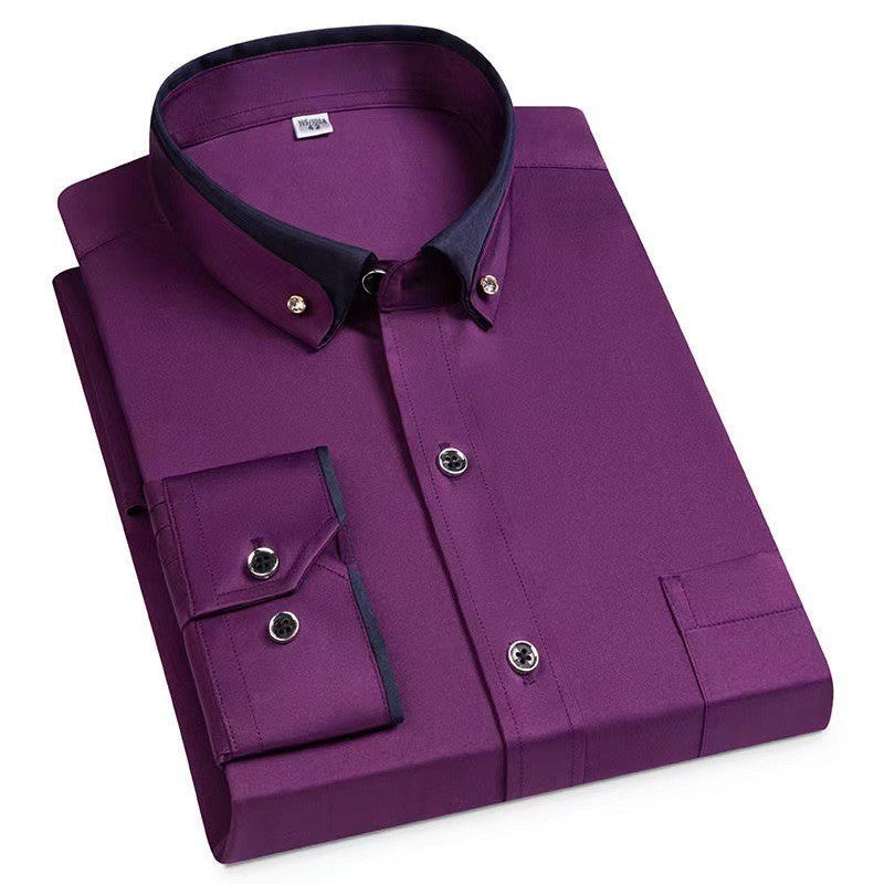 38-44 Contrast Collar Stretch Long Sleeve Shirt Business Casual