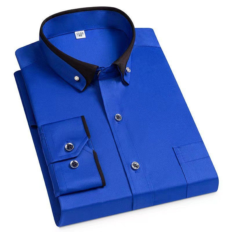38-44 Contrast Collar Stretch Long Sleeve Shirt Business Casual