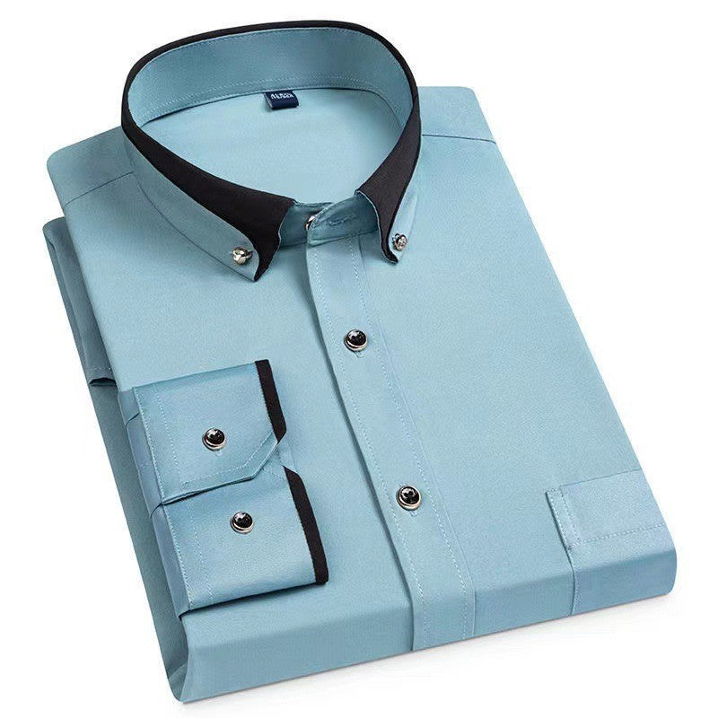 38-44 Contrast Collar Stretch Long Sleeve Shirt Business Casual