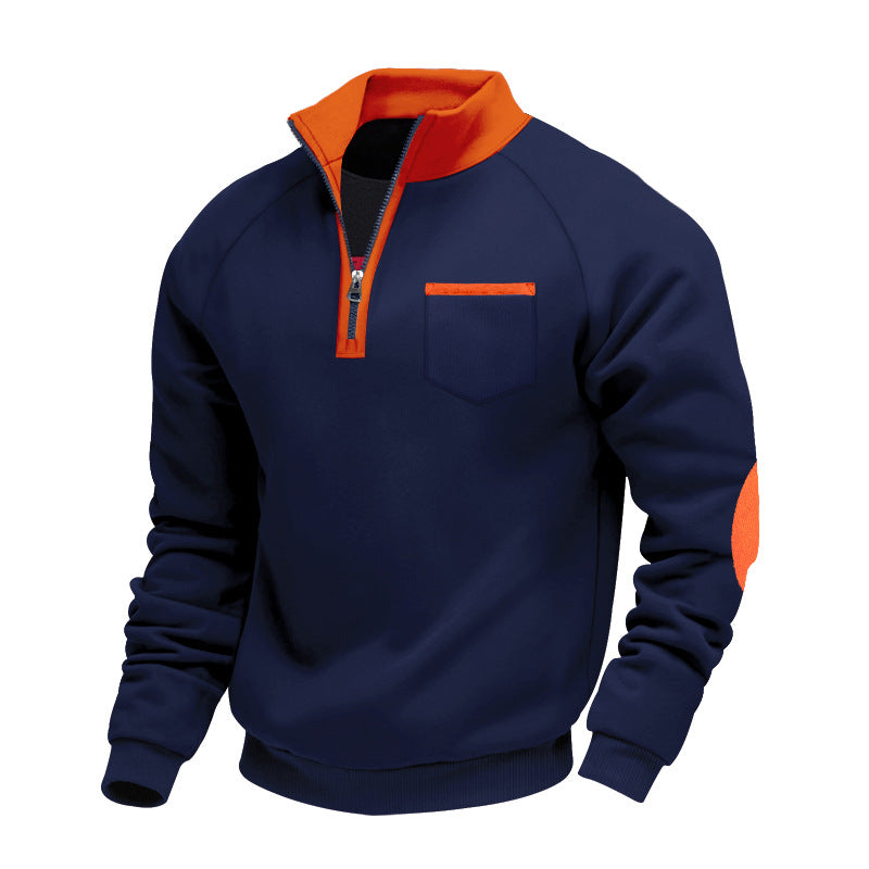 S-3XL Velvet Warm Zipper Stand Collar Personalized Patch Long Sleeve Sweater
