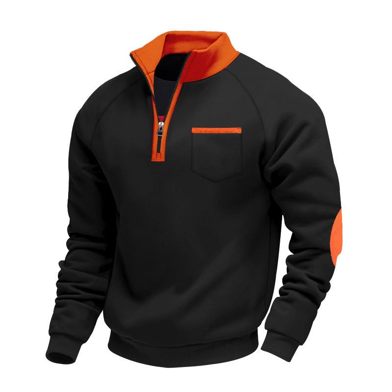 S-3XL Velvet Warm Zipper Stand Collar Personalized Patch Long Sleeve Sweater