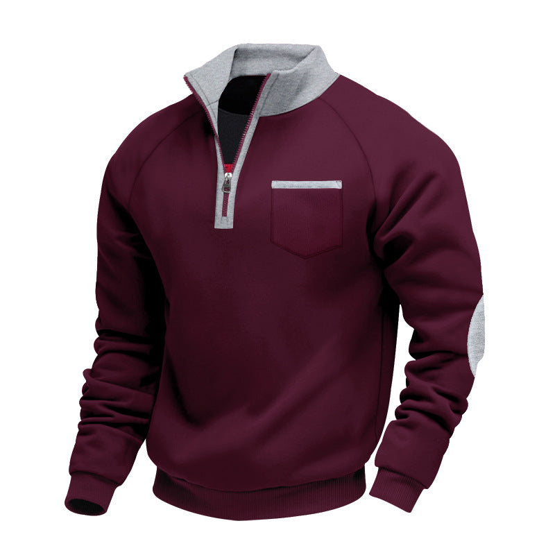 S-3XL Velvet Warm Zipper Stand Collar Personalized Patch Long Sleeve Sweater