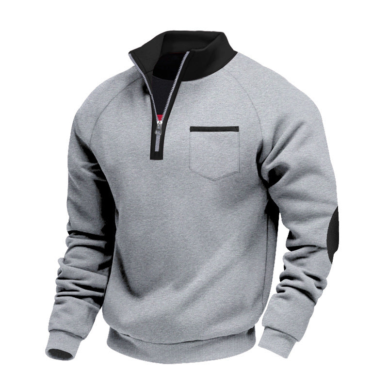 S-3XL Velvet Warm Zipper Stand Collar Personalized Patch Long Sleeve Sweater