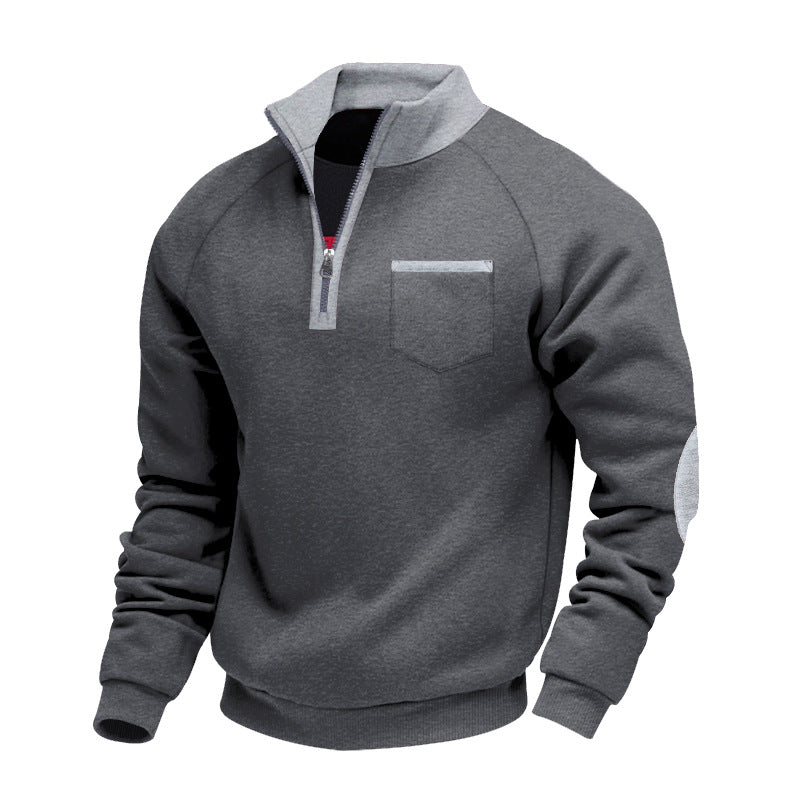S-3XL Velvet Warm Zipper Stand Collar Personalized Patch Long Sleeve Sweater