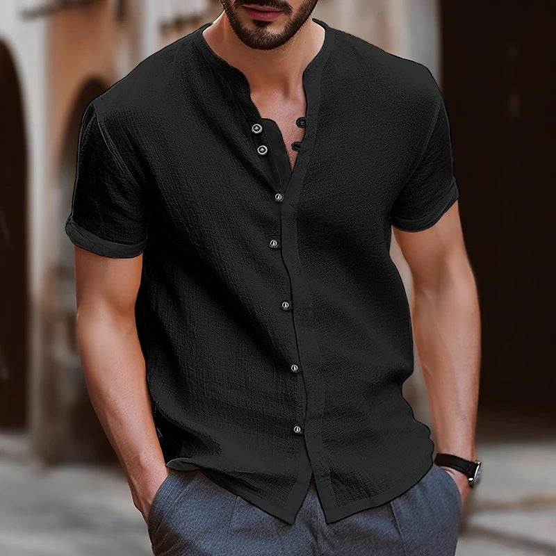 S-3XL Hawaiian Men's Retro Button Cotton Linen Short Sleeve Shirt