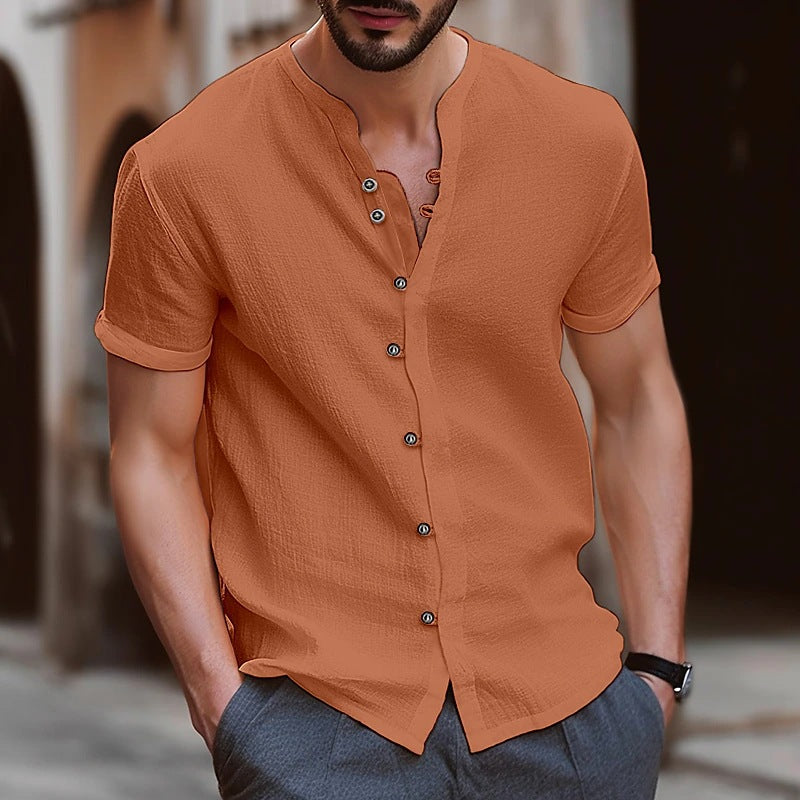 S-3XL Hawaiian Men's Retro Button Cotton Linen Short Sleeve Shirt