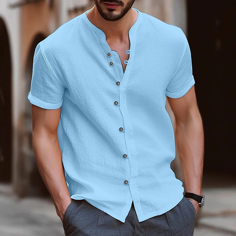 S-3XL Hawaiian Men's Retro Button Cotton Linen Short Sleeve Shirt