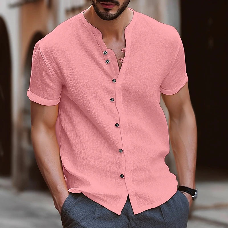 S-3XL Hawaiian Men's Retro Button Cotton Linen Short Sleeve Shirt