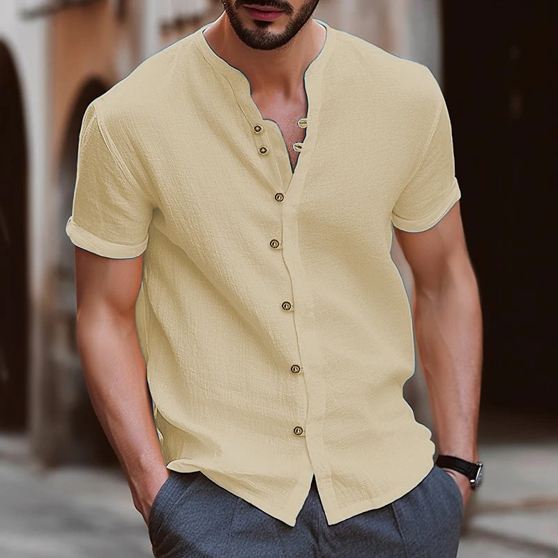 S-3XL Hawaiian Men's Retro Button Cotton Linen Short Sleeve Shirt