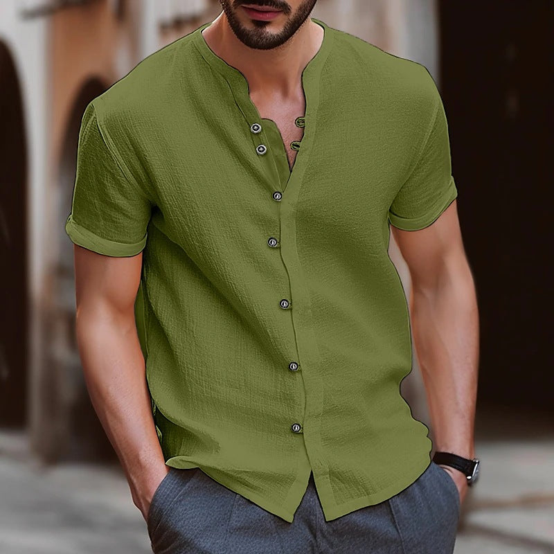 S-3XL Hawaiian Men's Retro Button Cotton Linen Short Sleeve Shirt