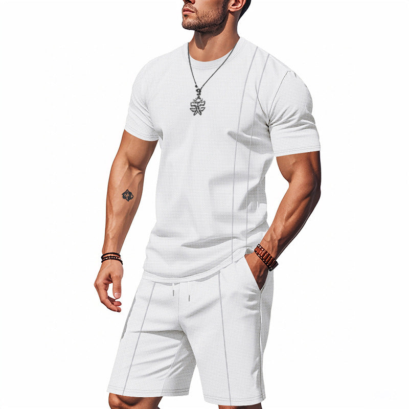 S-3XL American Style Waffle Men's Short Sleeve Suit