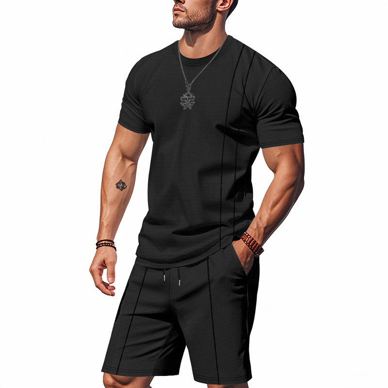 S-3XL American Style Waffle Men's Short Sleeve Suit