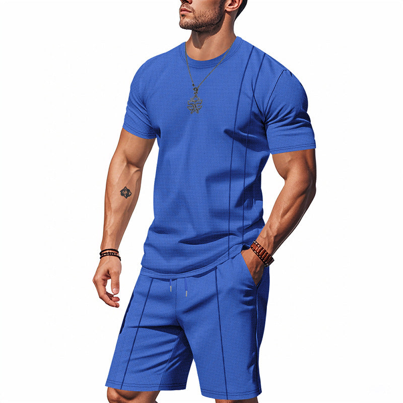 S-3XL American Style Waffle Men's Short Sleeve Suit