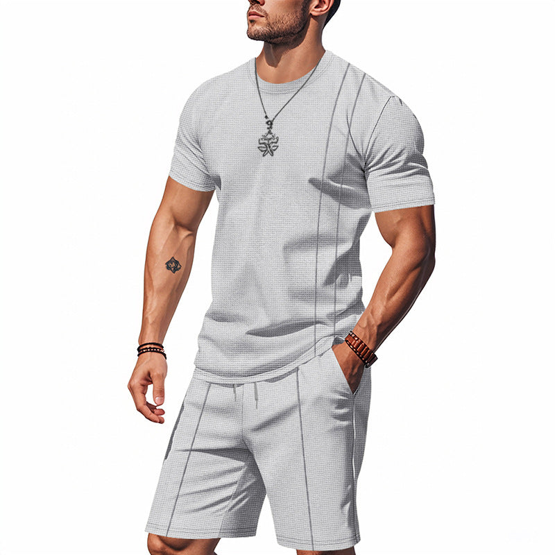 S-3XL American Style Waffle Men's Short Sleeve Suit