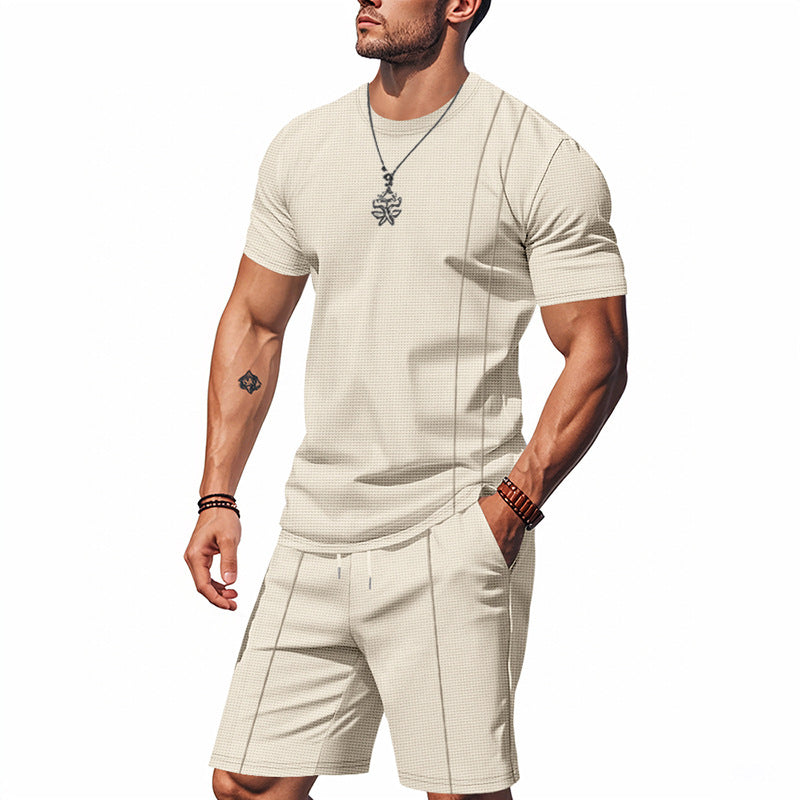 S-3XL American Style Waffle Men's Short Sleeve Suit