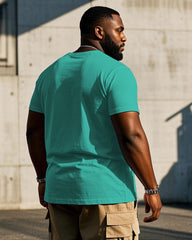 Men's Plus Size Hawaiian Lake Green Skull Chest Print Short Sleeve Tee