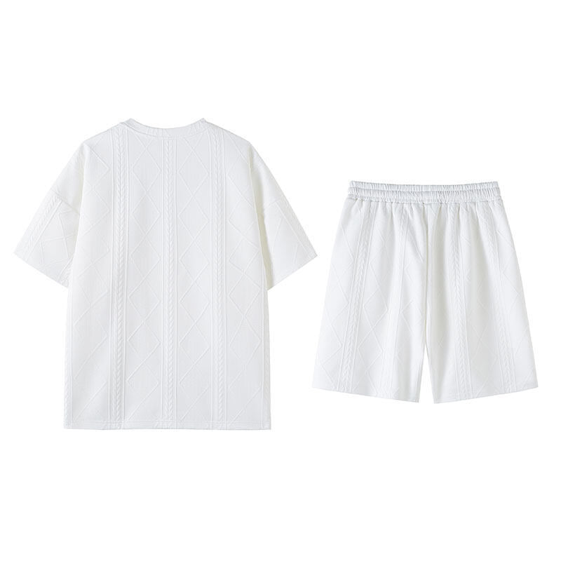 M-5XL Men's Summer Texture Jacquard Sport 2-piece Set