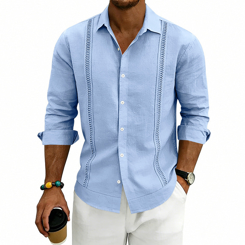 S-3XL Linen Solid Color Breathable Long Sleeve Shirt