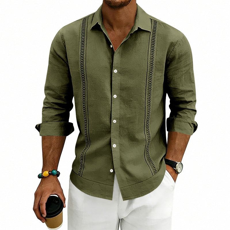 S-3XL Linen Solid Color Breathable Long Sleeve Shirt