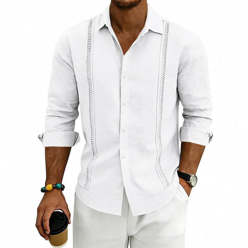 S-3XL Linen Solid Color Breathable Long Sleeve Shirt