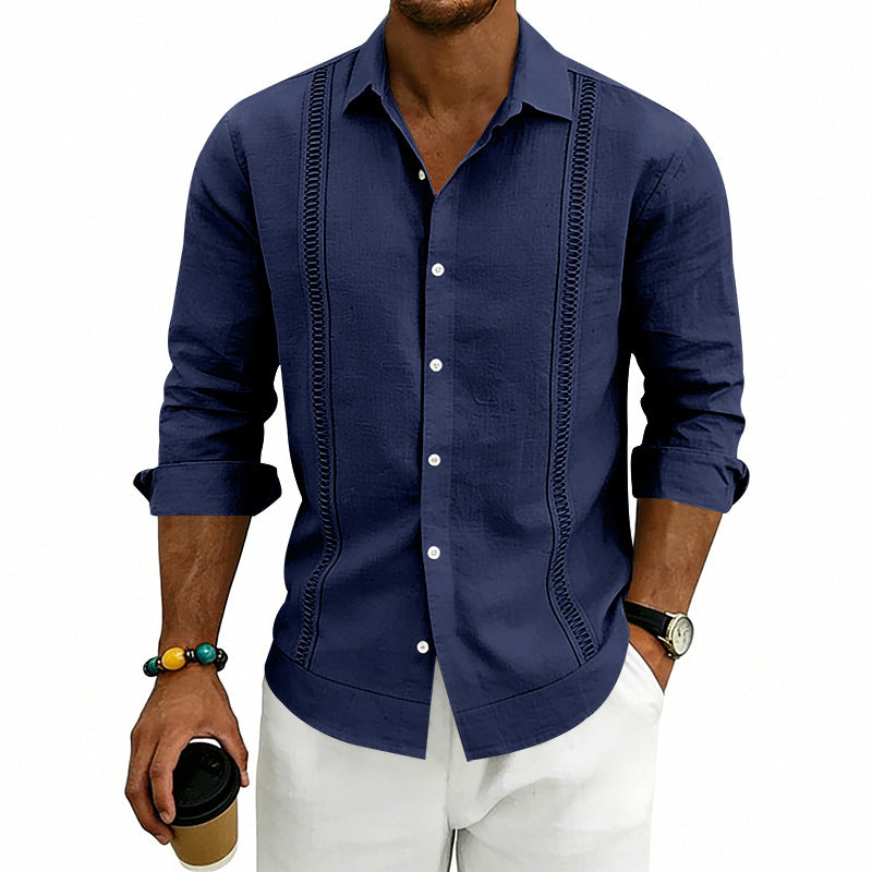 S-3XL Linen Solid Color Breathable Long Sleeve Shirt